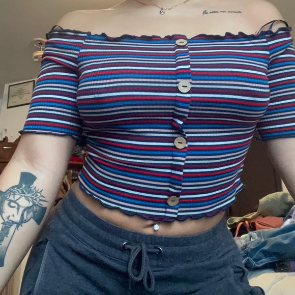 Rainbow Off The Shoulders Crop Top - Picture 2 of 4